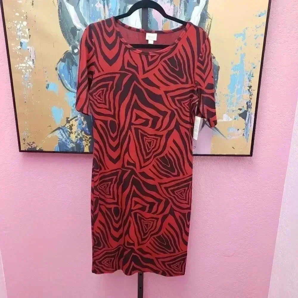 Lularoe Debbie Dress in Red/Black Pattern